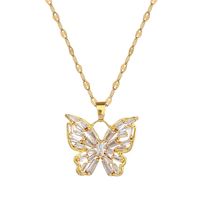 Stainless Steel Copper Elegant Inlay Butterfly Zircon Pendant Necklace main image 4