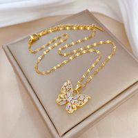 Stainless Steel Copper Elegant Inlay Butterfly Zircon Pendant Necklace main image 5