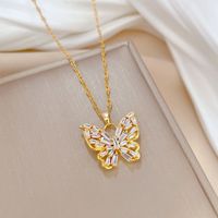 Stainless Steel Copper Elegant Inlay Butterfly Zircon Pendant Necklace main image 6