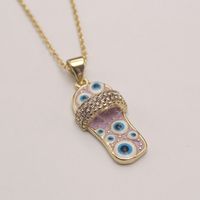 Ethnic Style Slippers Eye Copper Inlay Zircon 18k Gold Plated Pendant Necklace sku image 5