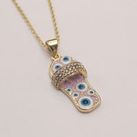 Ethnic Style Slippers Eye Copper Inlay Zircon 18k Gold Plated Pendant Necklace sku image 15