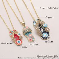 Ethnic Style Slippers Eye Copper Inlay Zircon 18k Gold Plated Pendant Necklace main image 5