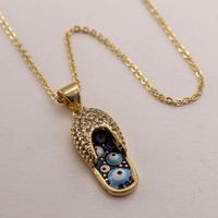 Ethnic Style Slippers Eye Copper Inlay Zircon 18k Gold Plated Pendant Necklace sku image 2