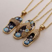 Ethnic Style Slippers Eye Copper Inlay Zircon 18k Gold Plated Pendant Necklace main image 1