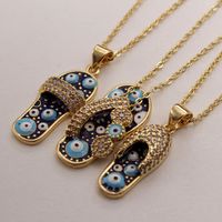 Ethnic Style Slippers Eye Copper Inlay Zircon 18k Gold Plated Pendant Necklace main image 6