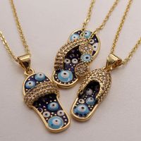 Ethnic Style Slippers Eye Copper Inlay Zircon 18k Gold Plated Pendant Necklace main image 2