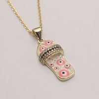 Ethnic Style Slippers Eye Copper Inlay Zircon 18k Gold Plated Pendant Necklace sku image 4