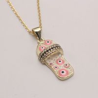 Ethnic Style Slippers Eye Copper Inlay Zircon 18k Gold Plated Pendant Necklace sku image 14