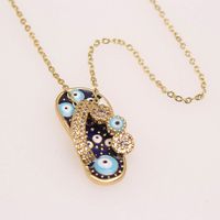 Ethnic Style Slippers Eye Copper Inlay Zircon 18k Gold Plated Pendant Necklace sku image 3