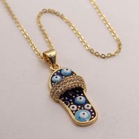 Ethnic Style Slippers Eye Copper Inlay Zircon 18k Gold Plated Pendant Necklace sku image 1
