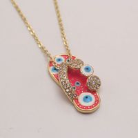 Ethnic Style Slippers Eye Copper Inlay Zircon 18k Gold Plated Pendant Necklace sku image 7