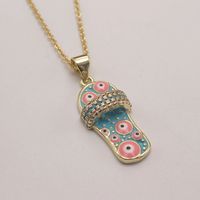 Ethnic Style Slippers Eye Copper Inlay Zircon 18k Gold Plated Pendant Necklace sku image 9