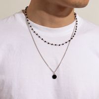 Hip-hop Circle Alloy Chain Inlay Crystal Men's Necklace sku image 1