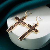 1 Pair Simple Style Cross Leopard Plating Pu Leather Alloy Gold Plated Drop Earrings main image 3