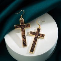 1 Pair Simple Style Cross Leopard Plating Pu Leather Alloy Gold Plated Drop Earrings main image 4