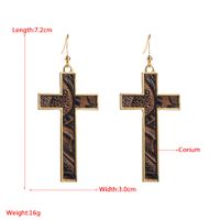 1 Pair Simple Style Cross Leopard Plating Pu Leather Alloy Gold Plated Drop Earrings main image 2