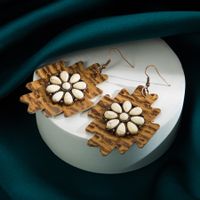 Wholesale Jewelry 1 Pair Ethnic Style Flower Leather Turquoise Drop Earrings sku image 2