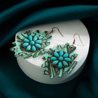 Wholesale Jewelry 1 Pair Ethnic Style Flower Leather Turquoise Drop Earrings sku image 1