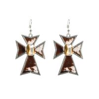 Wholesale Jewelry 1 Pair Retro Cross Pu Leather Alloy Glass Silver Plated Drop Earrings main image 2