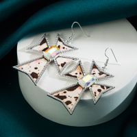 Wholesale Jewelry 1 Pair Retro Cross Pu Leather Alloy Glass Silver Plated Drop Earrings sku image 2