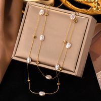 French Style Irregular Titanium Steel Pearl Plating Layered Necklaces sku image 1