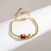 Ins Style Devil's Eye Freshwater Pearl Rope Copper Beaded Enamel Plating 18k Gold Plated Bracelets sku image 5