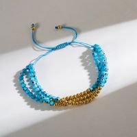 Ins Style Devil's Eye Freshwater Pearl Rope Copper Beaded Enamel Plating 18k Gold Plated Bracelets sku image 3