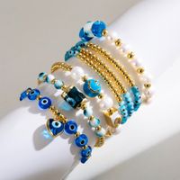 Ins Style Devil's Eye Freshwater Pearl Rope Copper Beaded Enamel Plating 18k Gold Plated Bracelets main image 6