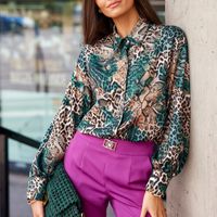 Women's Blouse Long Sleeve Blouses Printing Button British Style Abstract main image 4