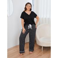 Simple Style Lattice Artificial Cotton Spandex Polyester Pajamas Pants Sets main image 3