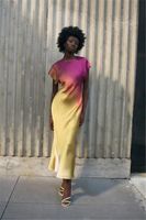Streetwear Tie Dye Round Neck Sleeveless Polyester Satin Midi Dress A-line Skirt main image 1