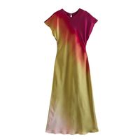 Streetwear Tie Dye Round Neck Sleeveless Polyester Satin Midi Dress A-line Skirt sku image 1