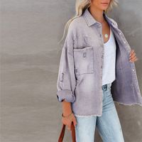 Women's Streetwear Solid Color Single Breasted Coat Denim Jacket main image 4
