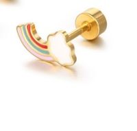 1 Piece Cartoon Style Rainbow Enamel Titanium Steel Ear Studs sku image 1
