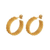 1 Paire Style Vintage Forme C Placage Acier Au Titane Plaqué Or 18k Boucles D'oreilles main image 2