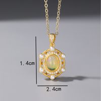 Vintage Style Oval Feather Sterling Silver Plating Inlay Artificial Gemstones 18k Gold Plated Pendant Necklace main image 9