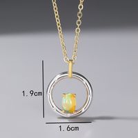 Vintage Style Oval Feather Sterling Silver Plating Inlay Artificial Gemstones 18k Gold Plated Pendant Necklace main image 4