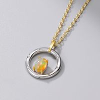 Vintage Style Oval Feather Sterling Silver Plating Inlay Artificial Gemstones 18k Gold Plated Pendant Necklace sku image 1