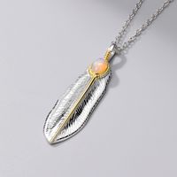 Vintage Style Oval Feather Sterling Silver Plating Inlay Artificial Gemstones 18k Gold Plated Pendant Necklace sku image 4