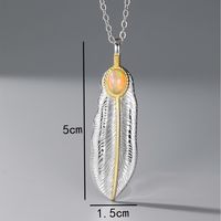 Vintage Style Oval Feather Sterling Silver Plating Inlay Artificial Gemstones 18k Gold Plated Pendant Necklace main image 2