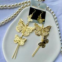 Wholesale Jewelry 1 Pair Vintage Style Butterfly Metal Gold Plated Silver Plated Drop Earrings sku image 1