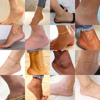 Simple Style Animal Cross Moon Gold Plated Silver Plated Imitation Pearl Alloy Wholesale Anklet main image 1