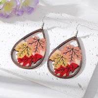 Wholesale Jewelry 1 Pair Retro Pastoral Leaves Flower Wood Resin Drop Earrings sku image 3