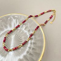 Simple Style Multicolor Stainless Steel Natural Stone Beaded Plating Necklace 1 Piece sku image 11