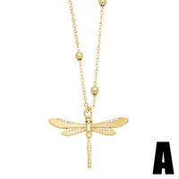 Japanese Style Dragonfly Copper Plating Inlay Zircon 18k Gold Plated Pendant Necklace main image 6