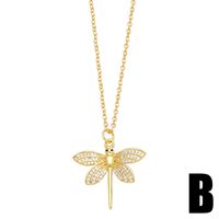 Japanese Style Dragonfly Copper Plating Inlay Zircon 18k Gold Plated Pendant Necklace main image 5