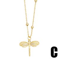 Japanese Style Dragonfly Copper Plating Inlay Zircon 18k Gold Plated Pendant Necklace main image 4
