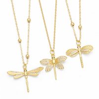 Japanese Style Dragonfly Copper Plating Inlay Zircon 18k Gold Plated Pendant Necklace main image 1