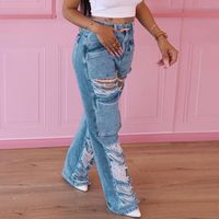 Women's Daily Streetwear Solid Color Full Length Ripped Jeans Straight Pants main image 5