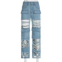 Women's Daily Streetwear Solid Color Full Length Ripped Jeans Straight Pants sku image 10